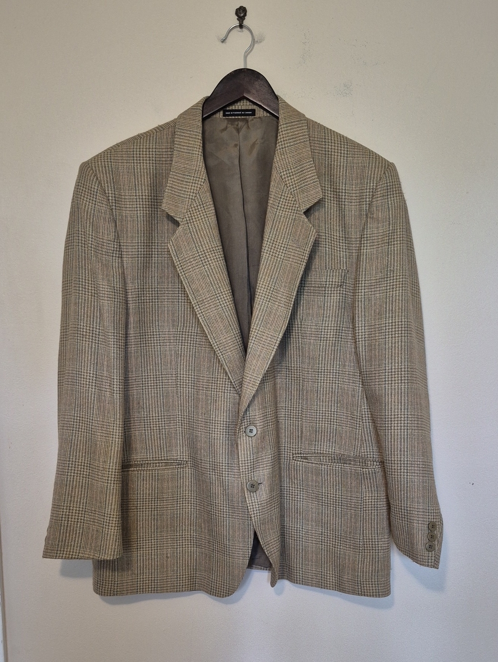 Vintage Moore's Men's Plaid Sport Coat in Light Olive Green Glencheck
